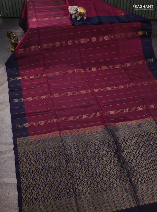 Purple & Navy Blue Kanchipuram Soft Silk Saree - Zari Weaves