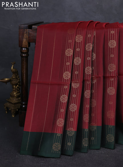 Maroon & Green Kanchipuram Soft Silk Saree - Zari Weaves