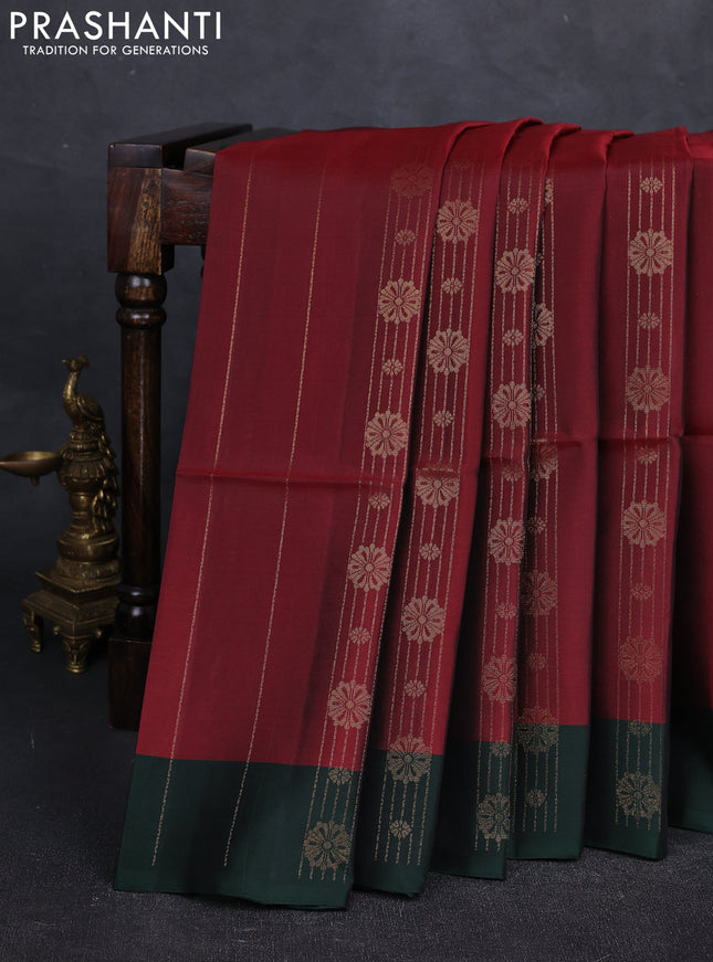 Maroon & Green Kanchipuram Soft Silk Saree - Zari Weaves