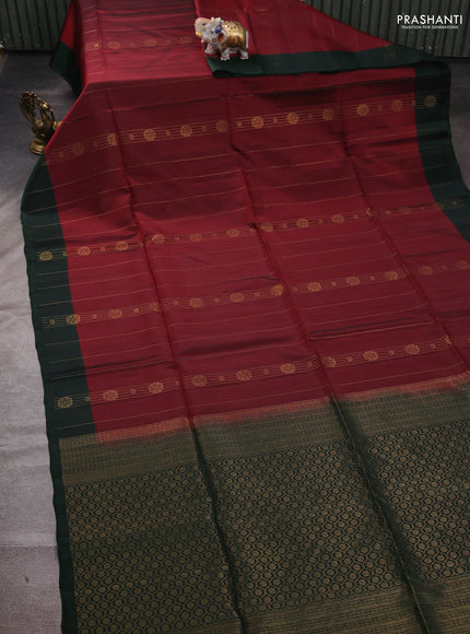 Maroon & Green Kanchipuram Soft Silk Saree - Zari Weaves