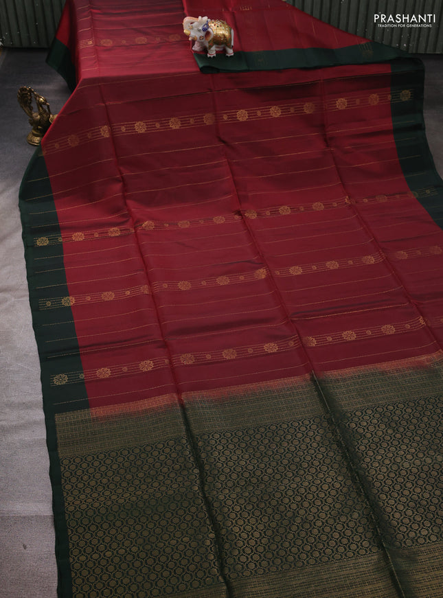 Maroon & Green Kanchipuram Soft Silk Saree - Zari Weaves