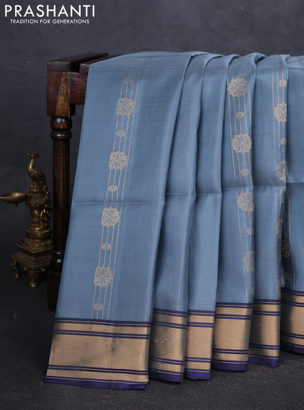 grey & green Kanchipuram Soft Silk Saree - Zari Weaves