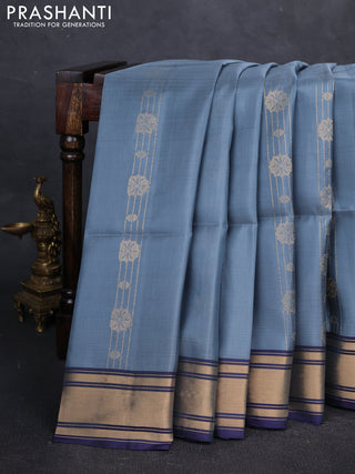grey & green Kanchipuram Soft Silk Saree - Zari Weaves