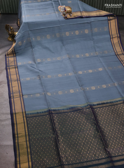 grey & green Kanchipuram Soft Silk Saree - Zari Weaves