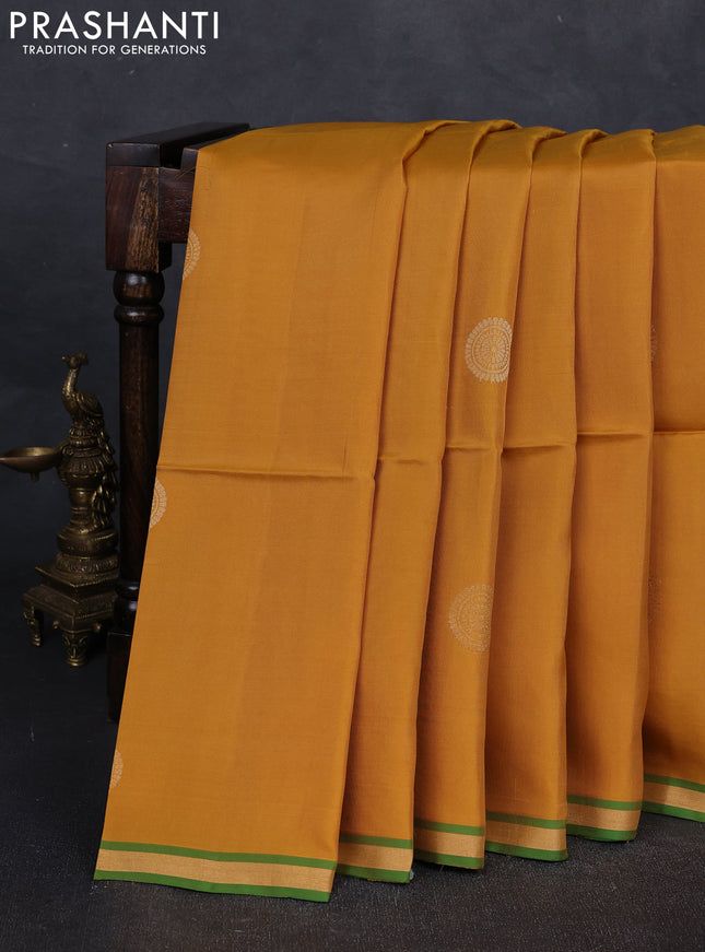 Mustard yellow & Green Kanchipuram Soft Silk Saree - Buttas