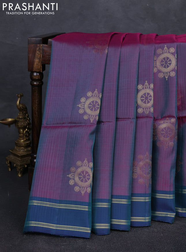 Purple & Peacock Green Kanchipuram Soft Silk Saree - Buttas