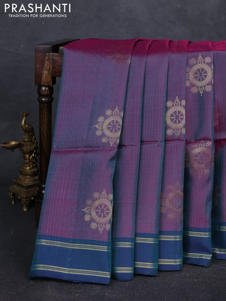 Purple & Peacock Green Kanchipuram Soft Silk Saree - Buttas