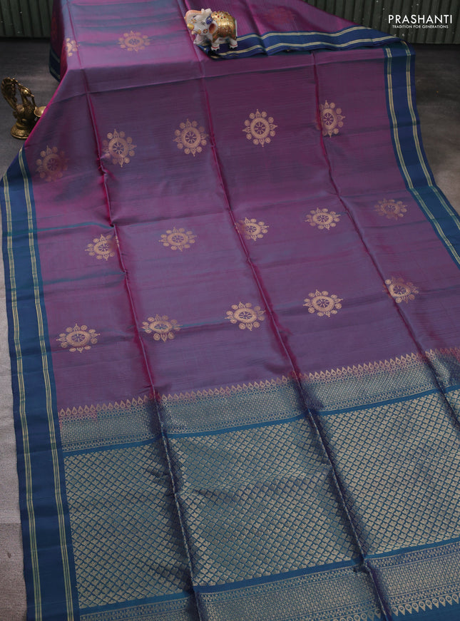 Purple & Peacock Green Kanchipuram Soft Silk Saree - Buttas