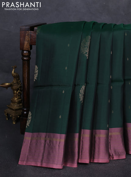 Green & Mauve pink Kanchipuram Soft Silk Saree - Buttas