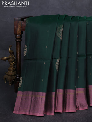 Green & Mauve pink Kanchipuram Soft Silk Saree - Buttas