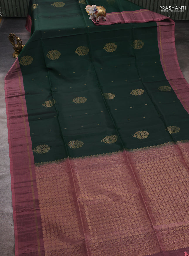 Green & Mauve pink Kanchipuram Soft Silk Saree - Buttas