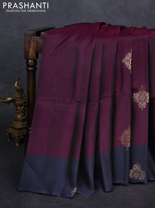 Wine & Grey Kanchipuram Soft Silk Saree - Buttas