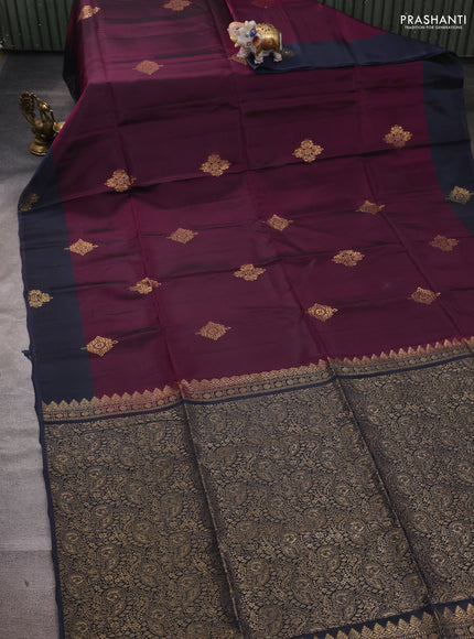 Wine & Grey Kanchipuram Soft Silk Saree - Buttas