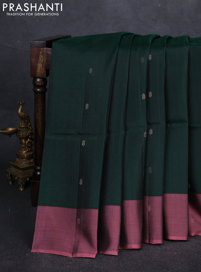 Green & Pink Kanchipuram Soft Silk Saree - Buttas