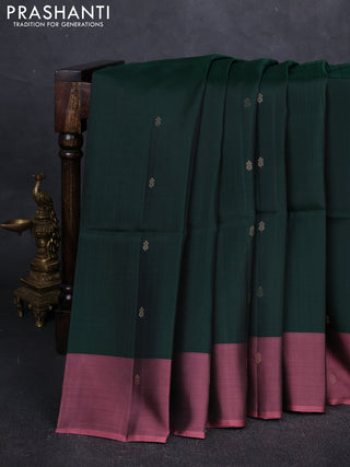 Green & Pink Kanchipuram Soft Silk Saree - Buttas