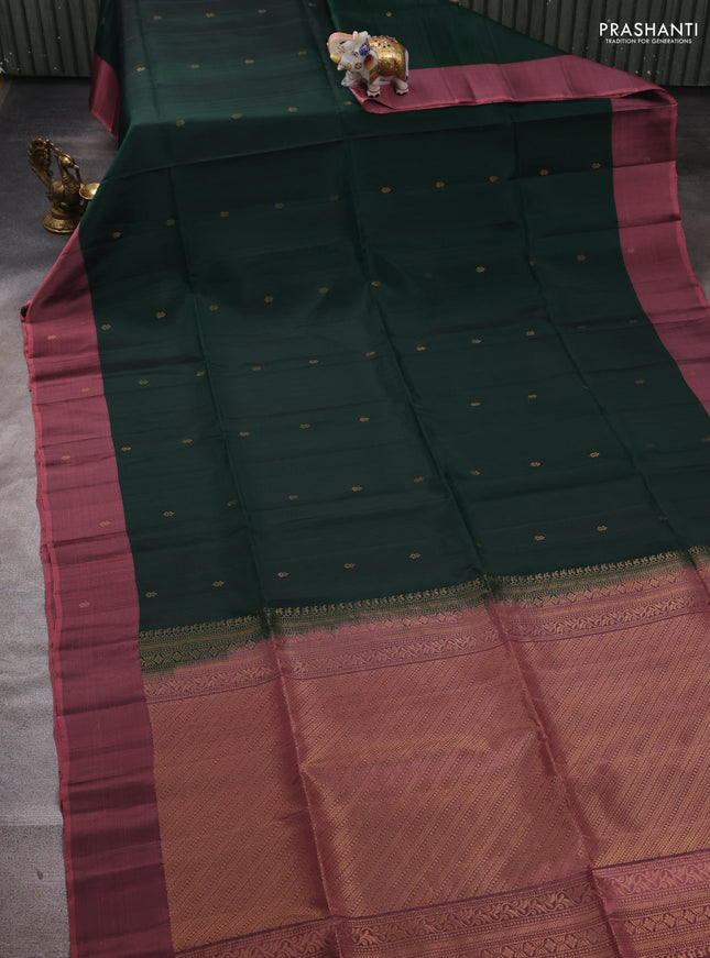 Green & Pink Kanchipuram Soft Silk Saree - Buttas
