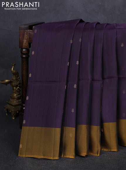 Jamun & Mustard Green Kanchipuram Soft Silk Saree - Buttas