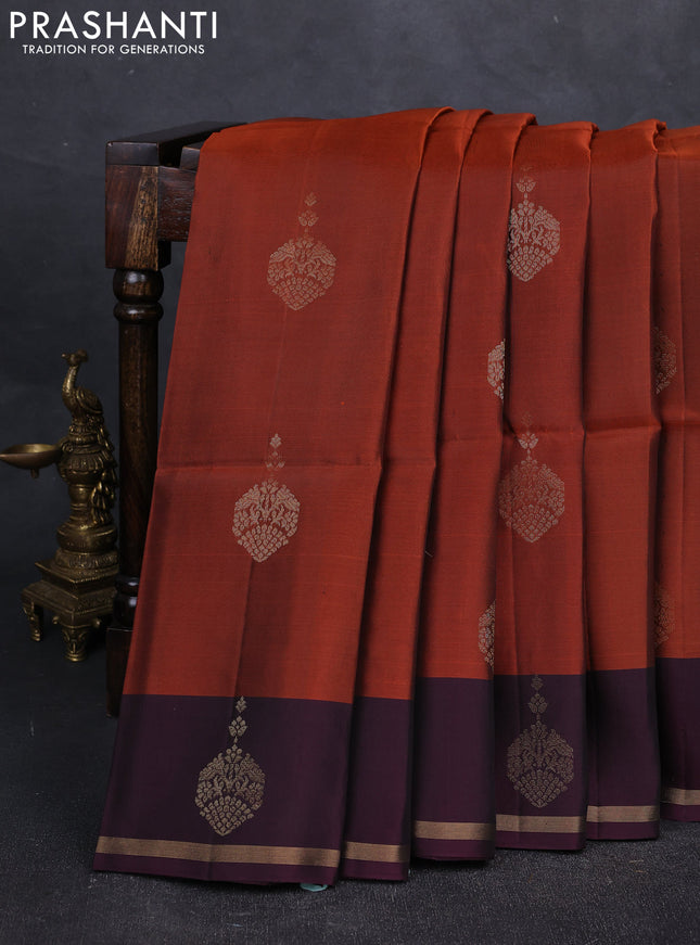 Rust & Wine Kanchipuram Soft Silk Saree - Buttas