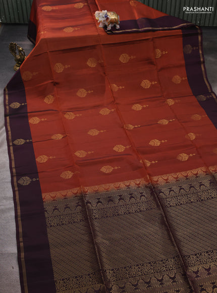 Rust & Wine Kanchipuram Soft Silk Saree - Buttas
