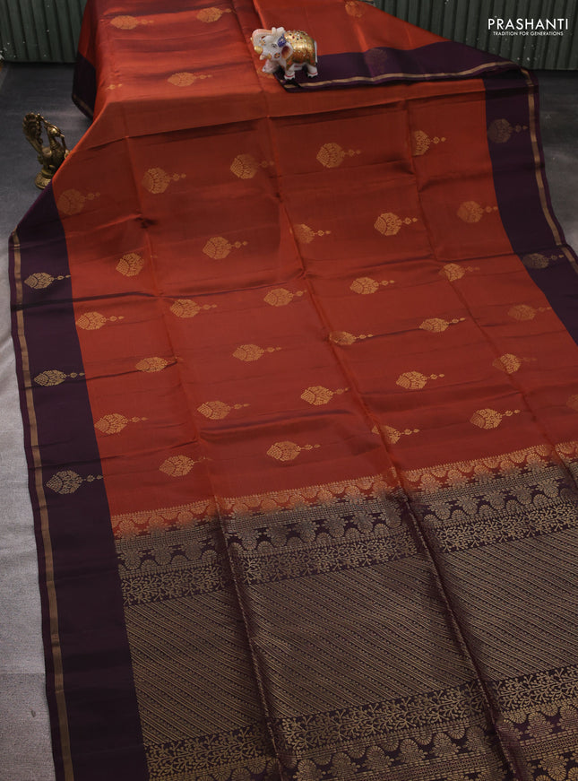 Rust & Wine Kanchipuram Soft Silk Saree - Buttas