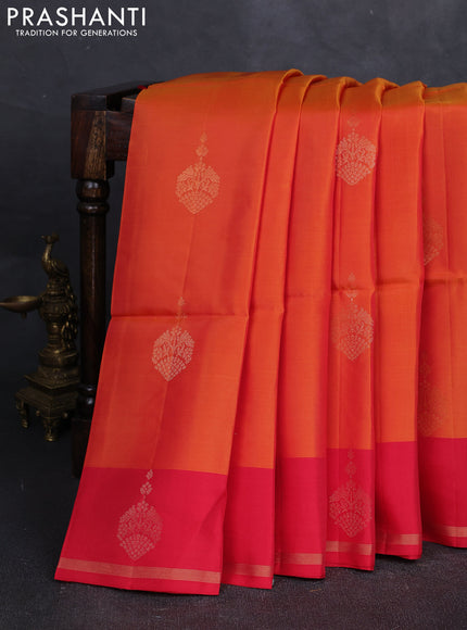 Orange & Red Kanchipuram Soft Silk Saree - Buttas