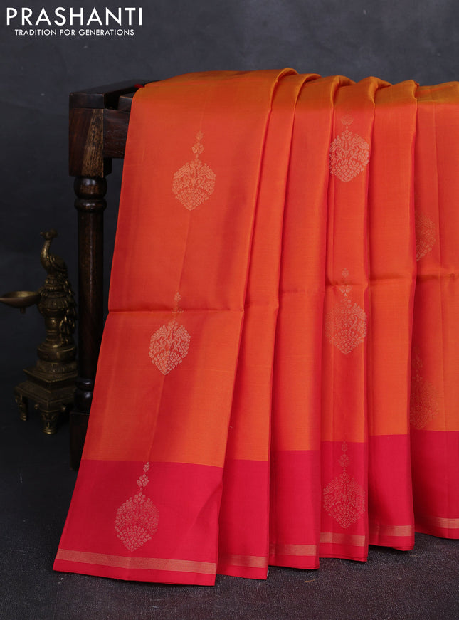 Orange & Red Kanchipuram Soft Silk Saree - Buttas