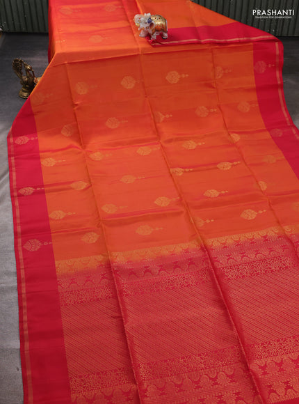 Orange & Red Kanchipuram Soft Silk Saree - Buttas