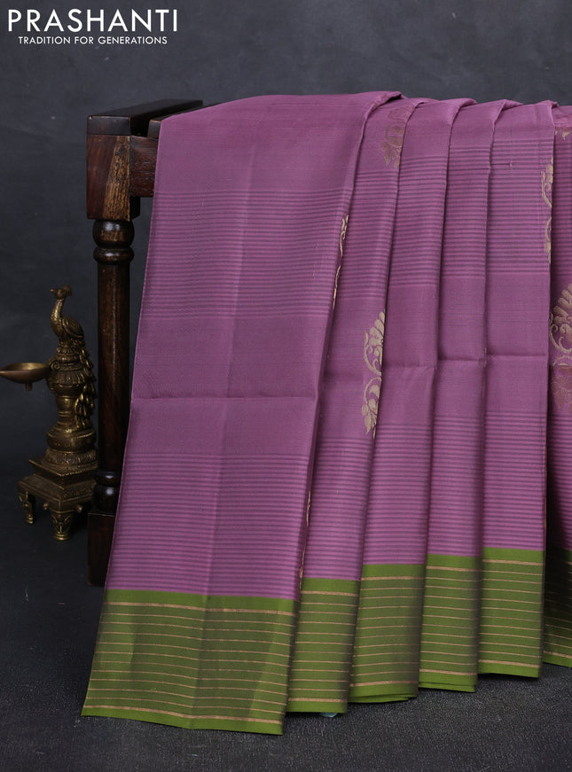 Mauve pink & Green Kanchipuram Soft Silk Saree - Buttas