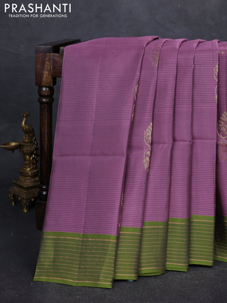 Mauve pink & Green Kanchipuram Soft Silk Saree - Buttas