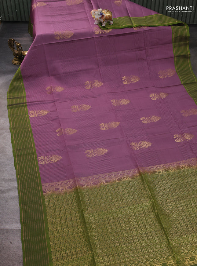 Mauve pink & Green Kanchipuram Soft Silk Saree - Buttas