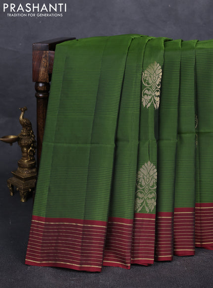 Green & Maroon Kanchipuram Soft Silk Saree - Buttas