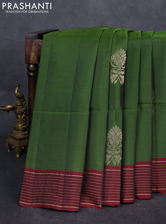Green & Maroon Kanchipuram Soft Silk Saree - Buttas