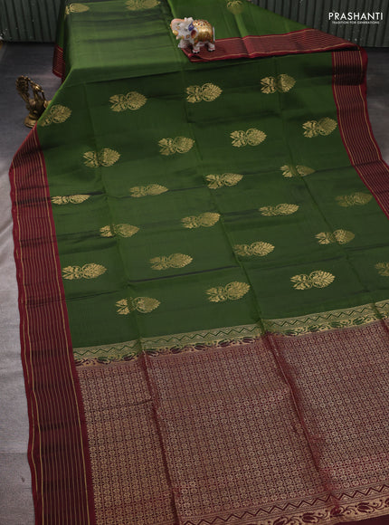 Green & Maroon Kanchipuram Soft Silk Saree - Buttas
