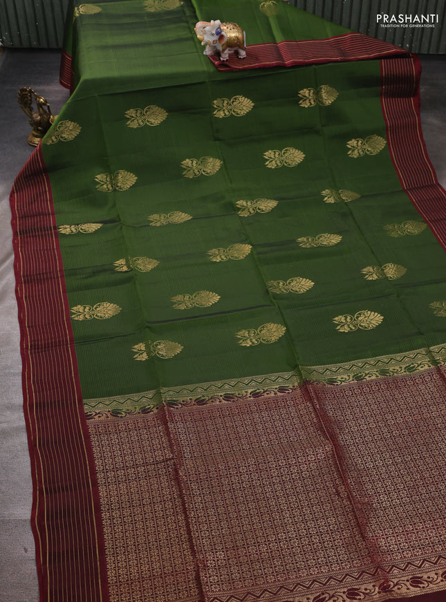 Green & Maroon Kanchipuram Soft Silk Saree - Buttas