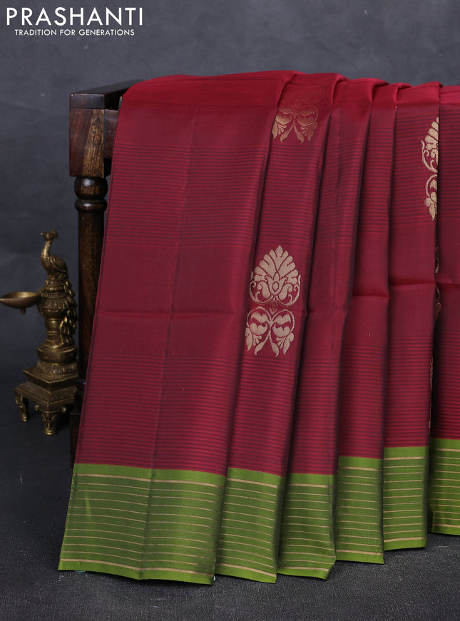 Maroon & Green Kanchipuram Soft Silk Saree - Buttas