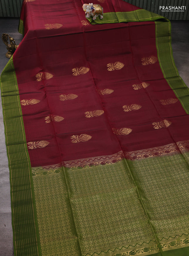 Maroon & Green Kanchipuram Soft Silk Saree - Buttas