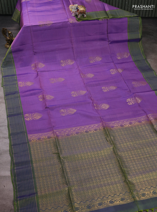 Lavender & Green Kanchipuram Soft Silk Saree - Buttas
