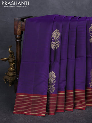 Violet & Maroon Kanchipuram Soft Silk Saree - Buttas