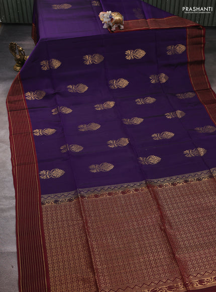 Violet & Maroon Kanchipuram Soft Silk Saree - Buttas