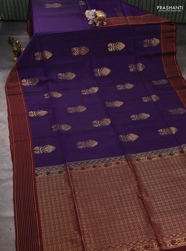 Violet & Maroon Kanchipuram Soft Silk Saree - Buttas