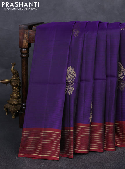 Violet & Maroon Kanchipuram Soft Silk Saree - Buttas