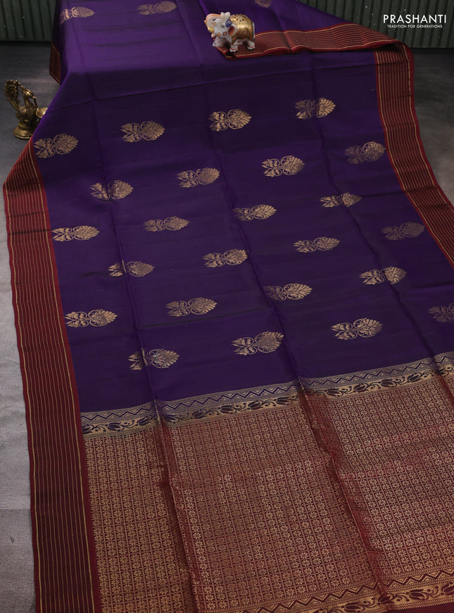 Violet & Maroon Kanchipuram Soft Silk Saree - Buttas