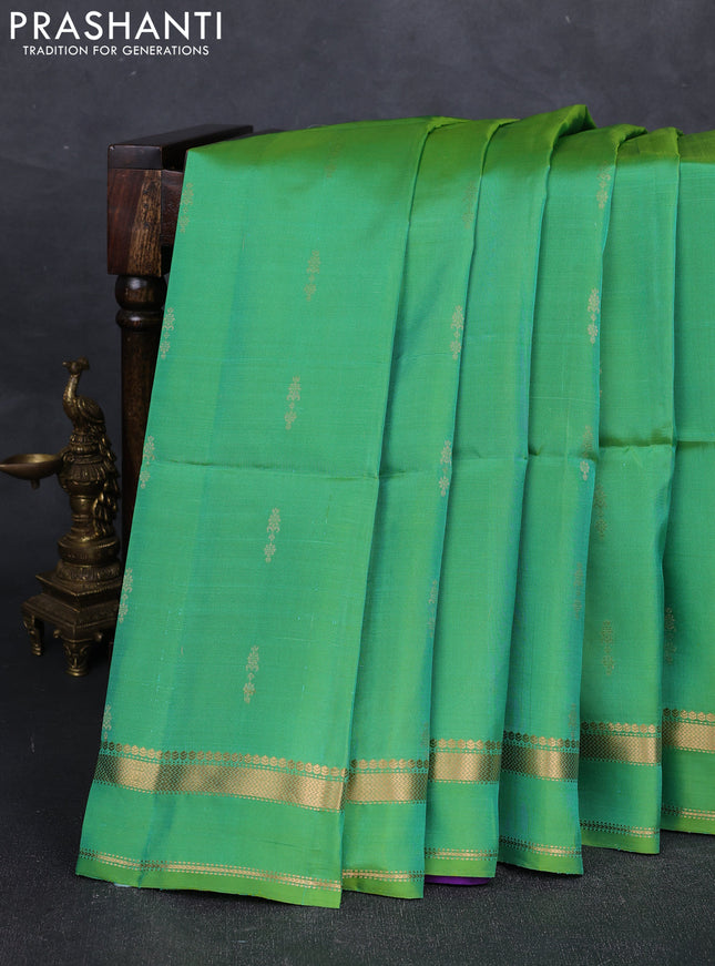 Green & Violet Kanchipuram Soft Silk Saree - Buttas