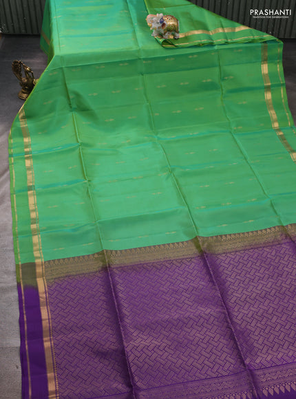 Green & Violet Kanchipuram Soft Silk Saree - Buttas