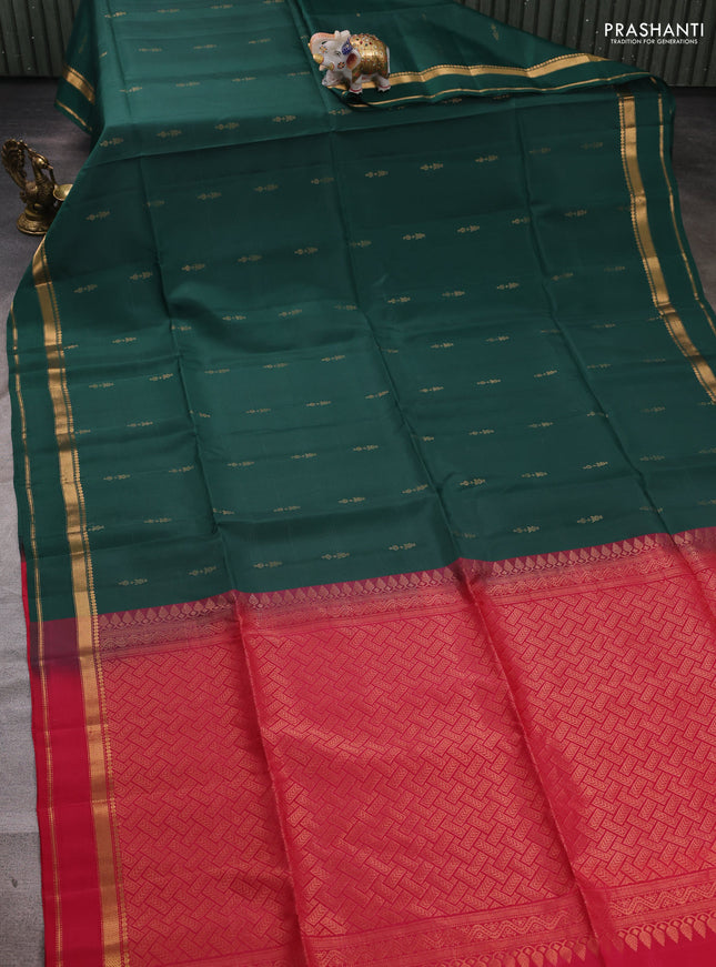 Green & Red Kanchipuram Soft Silk Saree - Buttas
