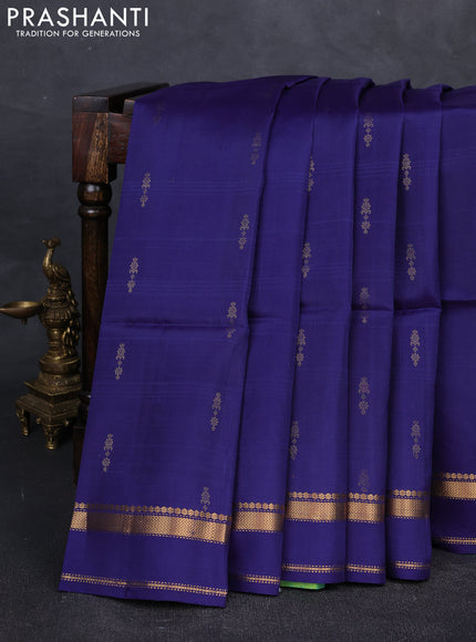 Navy Blue & Green Kanchipuram Soft Silk Saree - Buttas