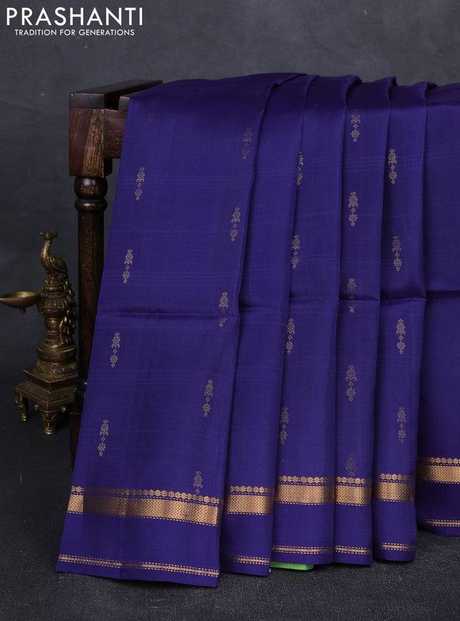 Navy Blue & Green Kanchipuram Soft Silk Saree - Buttas