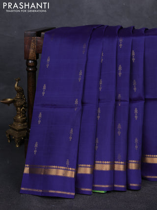 Navy Blue & Green Kanchipuram Soft Silk Saree - Buttas