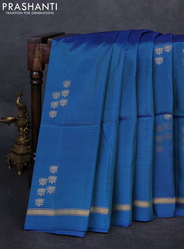 Blue Kanchipuram Soft Silk Saree - Buttas