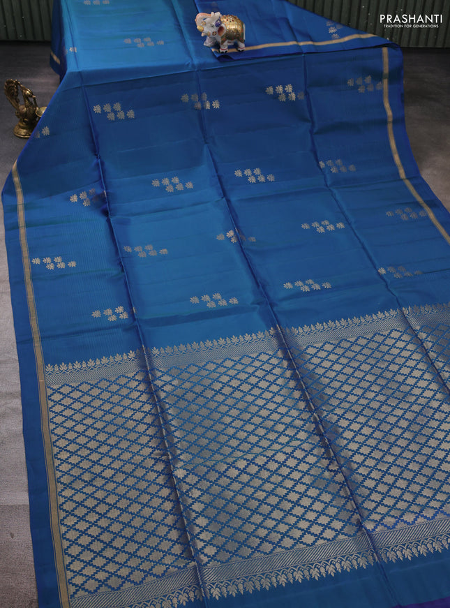 Blue Kanchipuram Soft Silk Saree - Buttas